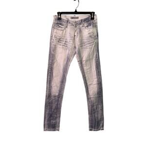 Exocet Jeans Womens Size 1 Acid Wash- White/Blue stretch Denim Skinny Leg 26x31